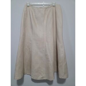 Kim Rogers Signature Womens Tan 100% Linen Paneled A-Line Midi Skirt Size 14